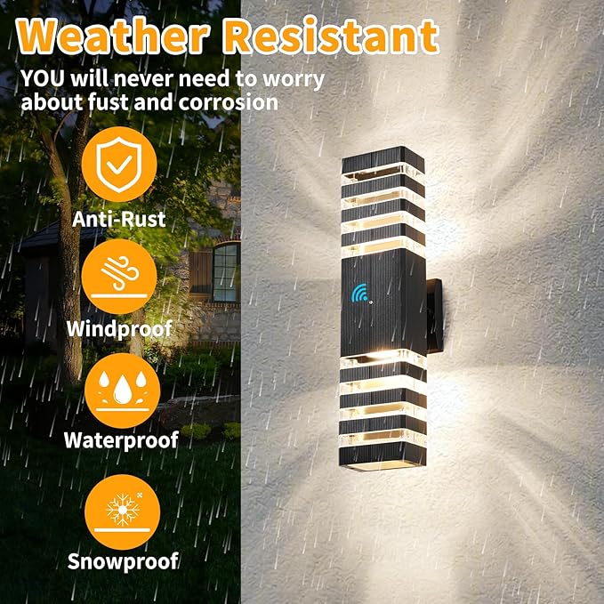 18.3 Inches Dusk to Dawn Outdoor Lighting,Up and Down Exterior Light Fixtures with 4 * 7W LED Bulbs,Waterproof Modern Long Outdoor Wall Light,Black Outdoor Porch Light for House,Garage,Patio