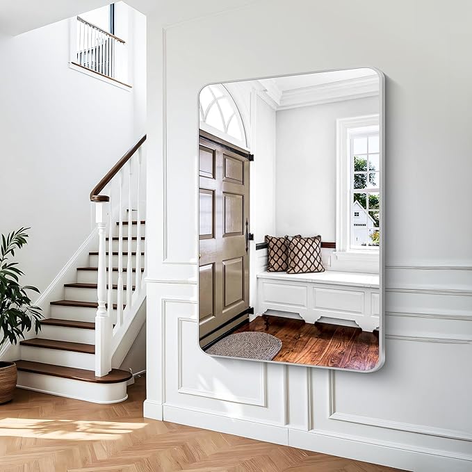 BONEWEI Silver Bathroom Mirror,60x40 inch Wall Mirror for Bathroom Wall Mounted,Rectangle Mirror for Bathroom Over Sink,Modern Frame Round Corner for Living Room,Bedroom Entryway,Horizontal/Vertical