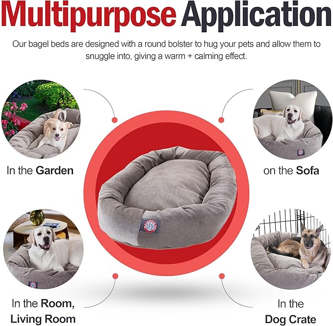 Majestic Pet 40 Inch Micro Velvet Calming Dog Bed Washable 40x29x9 (inch) – Cozy Soft Round Donut Dog Bed with Spine for Head Support - Pet Bed Large - Vintage (2025)