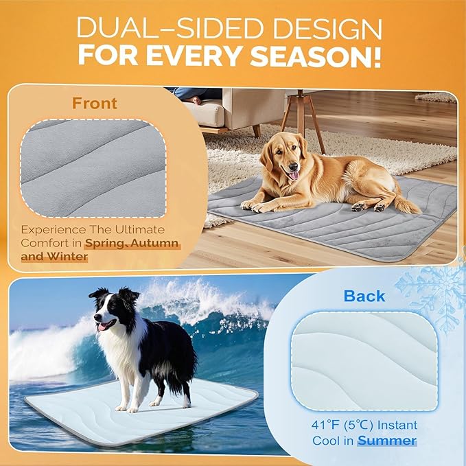 Cozyide Dog Crate Pad, Extra Large Reversible Dog Cooling Mat(Cool & Warm), Washable Soft Crate Mat for All Season, 40" L x 28" W, Dark Grey & Ocean Blue