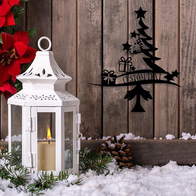 Personalized Christmas Tree Metal Sign, Custom Signs Outdoor Metal Wall Decor, Merry Christmas Tree Signs Wall Decoration for Home Living Room, Bedroom, Office, Garden, Porch