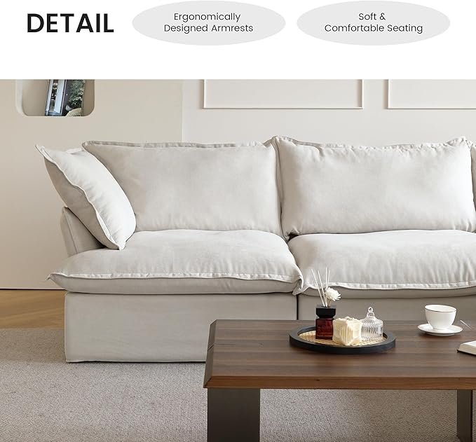 WJShome Modern Sofa, Modular Sectional Sofa, Minimalist Wide Deep Seat Couches for Living Room Apartment Lounge Bedroom (Beige, 1 Seater)