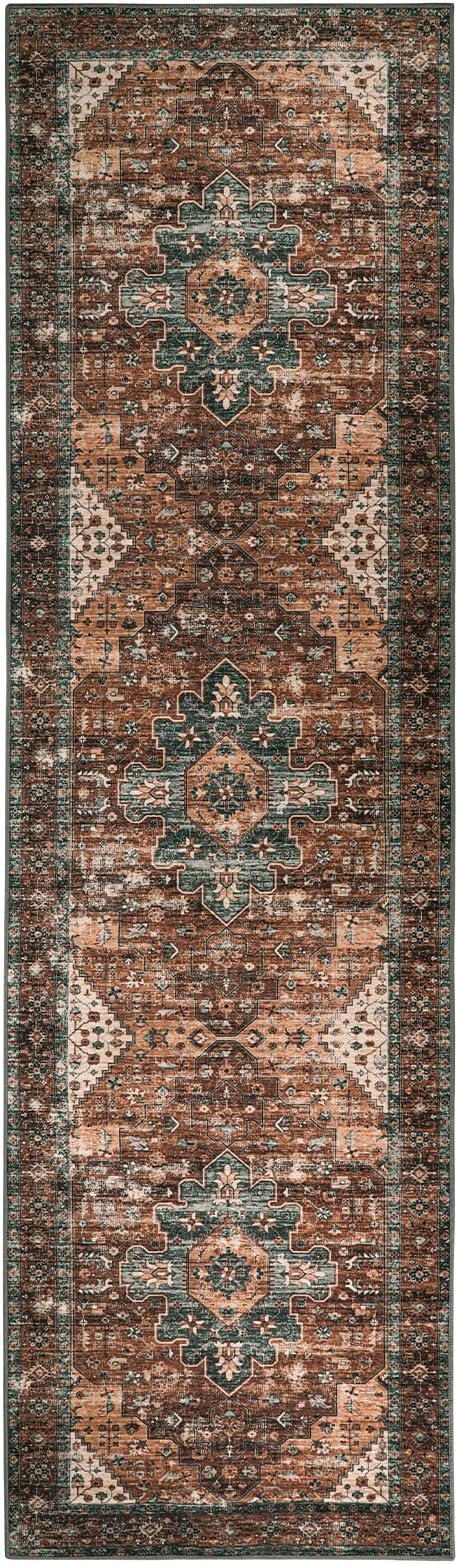 Moynesa Ultra-Thin Washable Runner Rug - 2x7 Kitchen Runner Stain Resistant Hallway Mat, Non-Slip Non-Shedding Bathroom Laundry Carpet Runner for Front Door Bedside Camper, Brick Red/Dull Teal