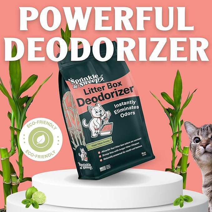 Litter Box Odor Eliminator | Cat Litter Deodorizer | Smell Control for Cats | Non-Toxic & Safe for Kittens | Home Odor Neutralizer | Kitty Litter Freshener | Sprinkle & Sweep | Made in USA