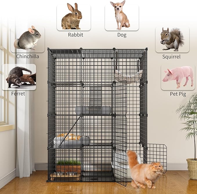 YITAHOME Large Cat Cage Indoor Enclosure Metal Wire 4-Tier Kennels DIY Cat Playpen Catio with Large Hammock for 1-3 Cats