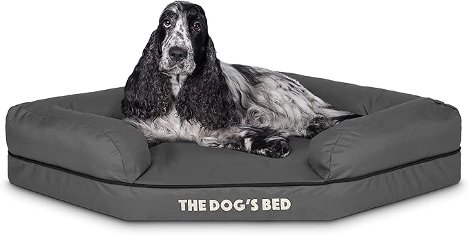 The Dog’s Bed Memory Foam Waterproof Corner Dog Bed, Medium, Grey & Black Trim, Eases Arthritis & Hip Dysplasia Pain, Therapeutic & Supportive, Washable Oxford Fabric Cover