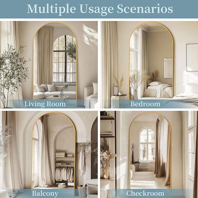 Full Length Mirror, 78"x38" Oversized Floor Mirror with Stand, Hanging or Leaning Full Body Mirrors Mirror for Bedroom, Living Room, Cloakroom, Arch, Gold