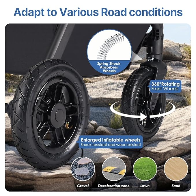X-5 Luxury Pet Stroller for Medium Dog Under 55lbs or 2 Small Dogs & Cats, One-Touch Folding, Adjustable Handle, Detachable Carrier and Inflatable Wheels (Black & Net Wall)