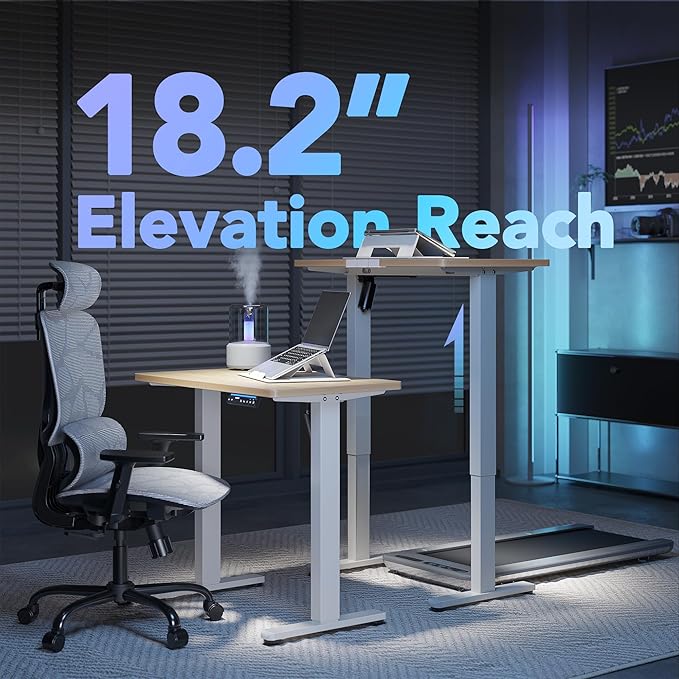 HUANUO One-Piece AI-Powered Electric Standing Desk, Smart APP, Work with Alexa & Google, Adjustable Height, 6 Memory Settings, Sedentary Reminder, Ergonomic Sit-Stand Desk, 32-inch, Light Walnut