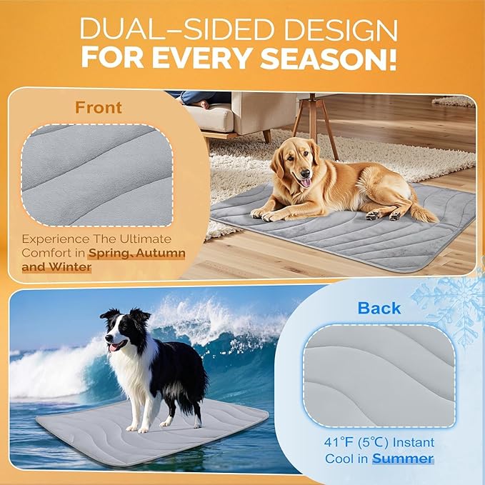 Cozyide Dog Crate Pad, Extra Large Reversible Dog Cooling Mat(Cool & Warm), Washable Soft Crate Mat for All Season, 40" L x 28" W, Dark Grey & Light Grey