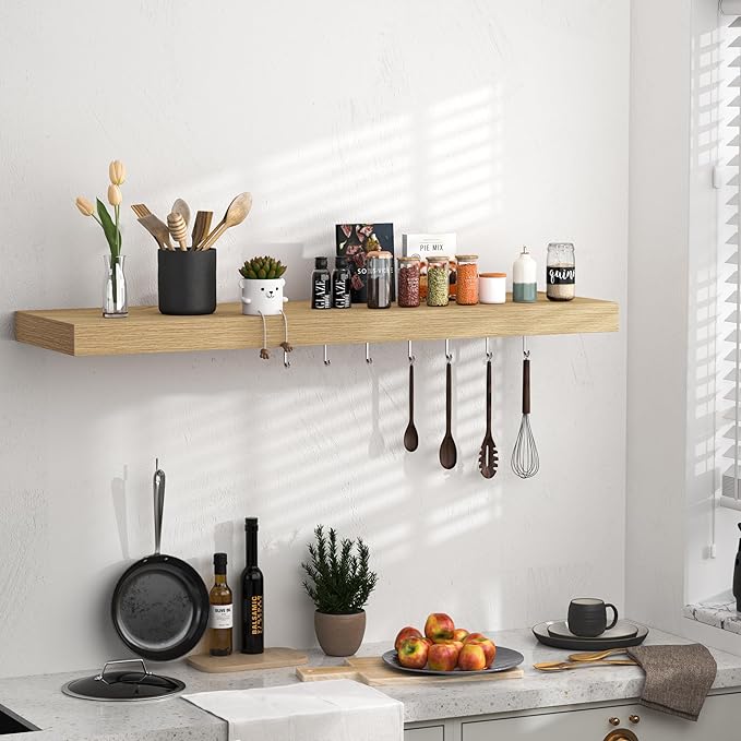 Fun Memories Floating Shelves - 10.3 Inch Deep Wall Shelf for Decor & Storage - Wall Mounted Display Shelving with Invisible Heavy-Duty Metal Bracket - 36"x 10.3"x1.8" 1Pack, Oak