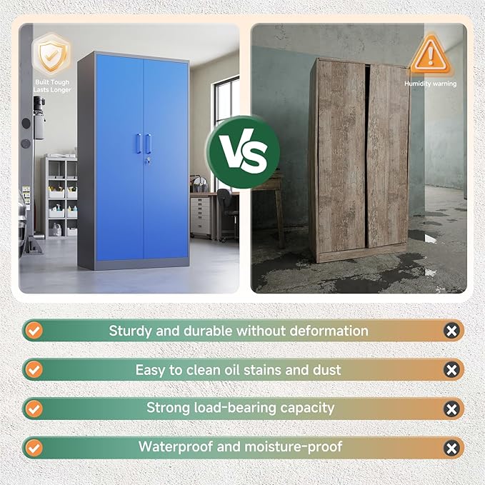 Letaya Metal Garage Storage Cabinets with Lock Door and Adjustable Shelves, Steel Tool Cabinets for Home,Office,Warehouse Organisieren (Blue Gray)