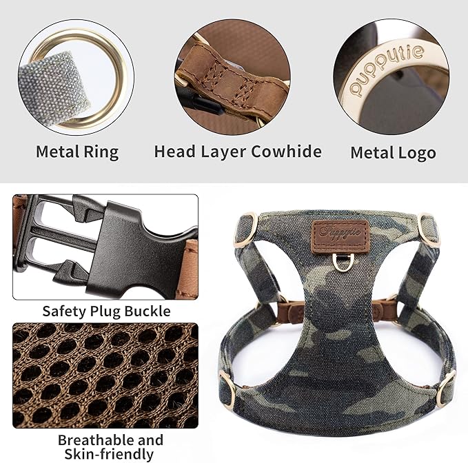 Dog Harness, No Pull Dogs Harness and Multi-Function Leash Set for Medium Dogs Easy Walk Everyday Adjustable Soft Dog Vest Harness Fashionable Dog Accessories Camouflage Green-Slim Large