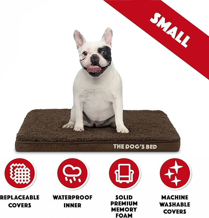 The Dog’s Bed Orthopedic Memory Foam Dog Bed, Small Brown Plush 28x19, Pain Relief for Arthritis, Hip & Elbow Dysplasia, Post Surgery, Lameness, Supportive, Calming, Waterproof Washable Cover