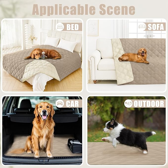 Smiry Waterproof Dog Bed Cover Blanket 82x102, Soft Reversible Pet Blanket, Washable Leakproof Cats Dogs Couch Cover for Sofa, Couch, Furniture, Taupe/Beige