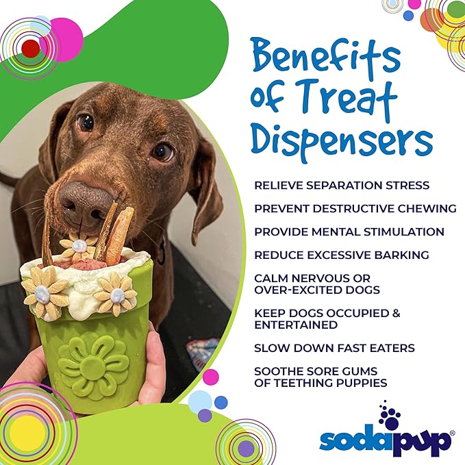 SodaPup Flower Pot – Durable Dog Treat Dispenser & Chew Toy Made in USA from Non-Toxic, Pet Safe, Food Safe Rubber Material for Mental Stimulation, Problem Chewing, Calming Nerves, & More