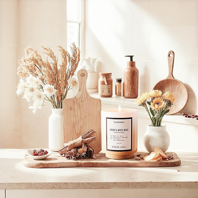 Ginger & White Musk Soy Candle, 12oz Natural Soy Wax Non Toxic, 75 Hours Burn Time,Clean Burn, Aromatherapy Candles for Home Scented, Stress Relief, Meditation, Yoga & Relaxation