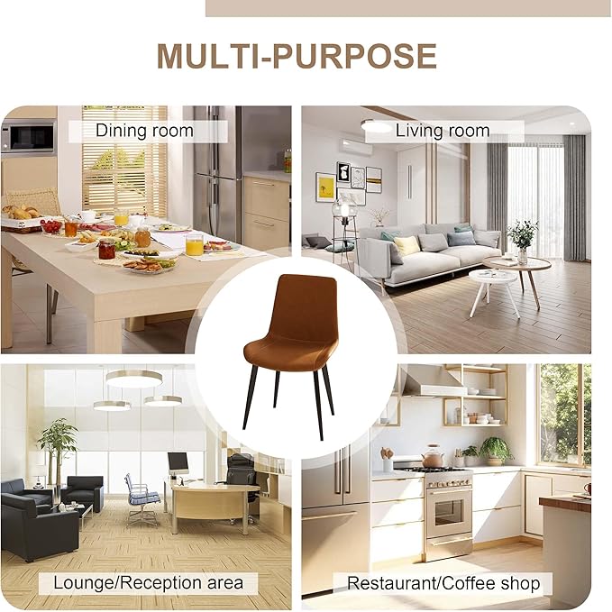 Dining Chairs with Comfortable Backrest and Sturdy Metal Legs, Modern Upholstered PU Leather Kitchen & Office Chairs for Dining Room, Restaurant Or Living Room (Brown, 8-Set)