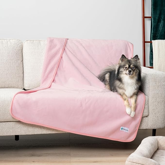 PetAmi Waterproof Dog Blanket for Extra Large Dogs, Pee Proof Pet Blanket for Bed Couch, Reversible Water Proof Blanket for Puppy Indoor Cat, Soft Dog Crate Cover Washable, Queen 90x90 Pink