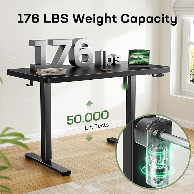 Marsail 48 x 30 Electric Standing Desk with One-Piece Desktop, Sit Stand Desk with Thickened Tabletop, Height Adjustable Stand Up Desk with Cable Management for Home Office(Frame+Desktop, 2 Packages)