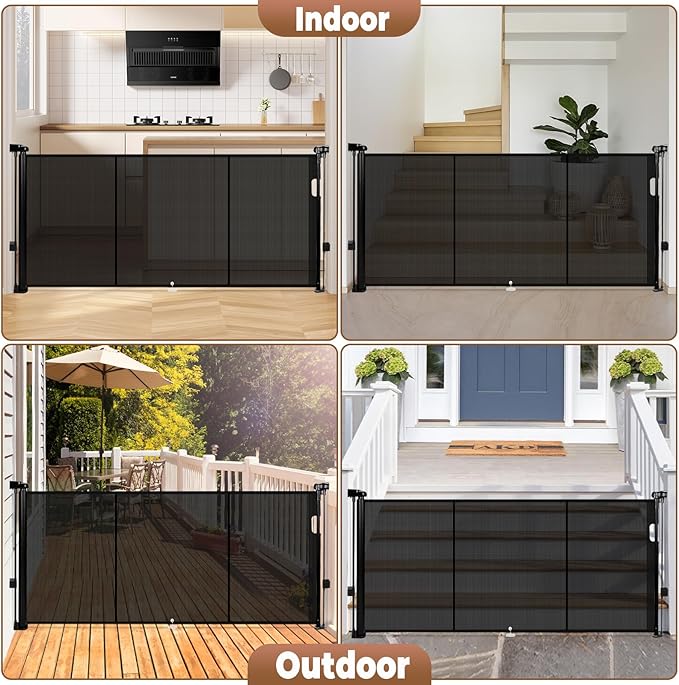 55" Retractable Baby Gate Extra Wide, 41" Tall Retractable Dog Gate for Stairs, Doorways, Decks, Mesh Gate Long Child Gate Pet Gate for Indoor, Outdoor, with Reinforced Mesh Rods, Dual Locks