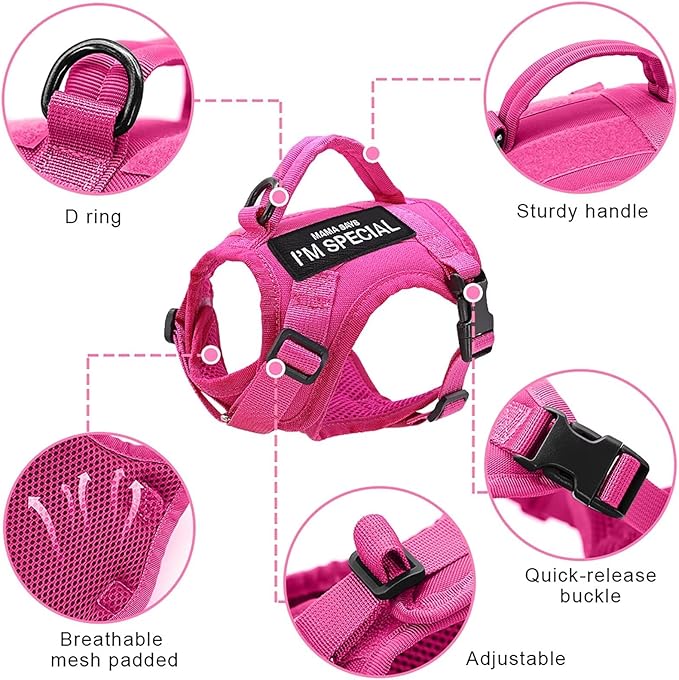 Forestpaw Cat Harness Escape Proof for Walking,Adjustable Cat Vest Harness with Soft Mesh Padded,Tactical Cat Harness with Control Handle,Molle Patches,Hot Pink