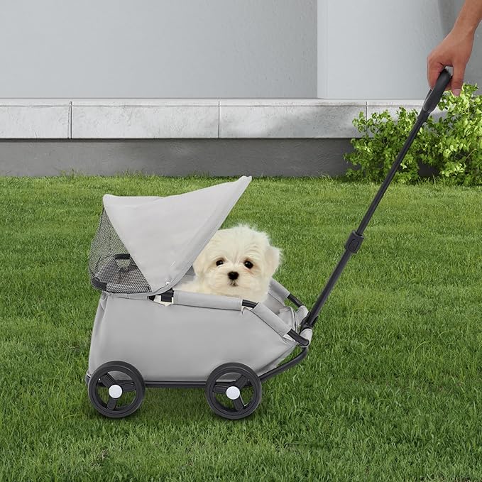 Small Dog Stroller, Pet Stroller for Shopping Walking, 4 Wheels Folding Dog Cart, for Cats/Dogs Weighing Less Than 15.43 Pounds (Grey)