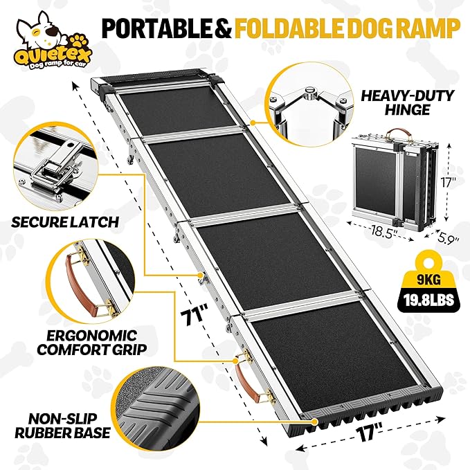 ππππ ππ©π π«ππππ Extra Long 71βDog Ramp for Car with Adjustable Head, Folding Pet Ramp for Large Dogs with Non-Slip Rug Surface, Dog Ramps Up to 330 lb for Car SUV Truck Bed Couch