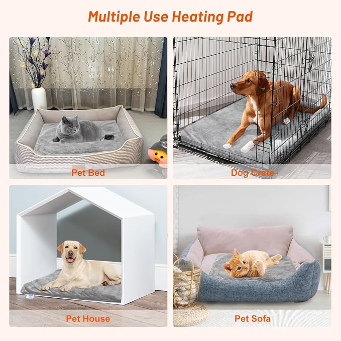 Pet Heating Pad for Cats Dogs, Electric Heated Dog Bed Indoor with Timer, 9 Level Temperature Heated Pet Bed with Chew Resistant Cord, Auto Power-Off Dog Cat Heating Pad
