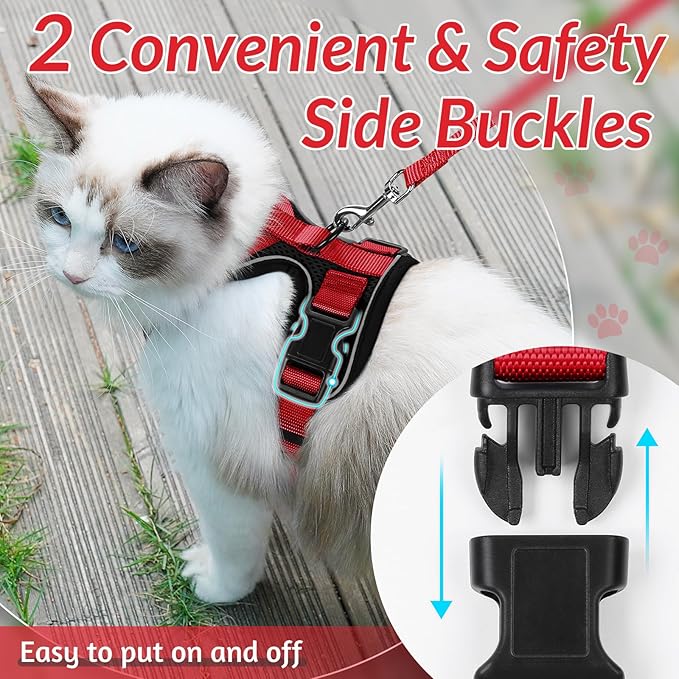 rabbitgoo Cat Harness and Leash for Walking, Escape Proof Soft Adjustable Vest Harnesses for Cats, Easy Control Breathable Reflective Strips Jacket, Black & Red, S