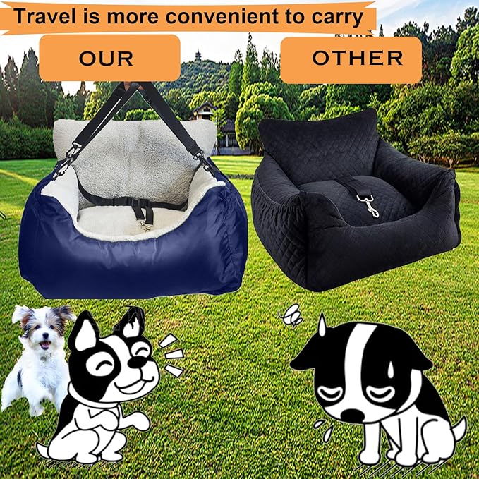 Dogs Car Seat for Small Dog,Fully Detachable and Washable Ultra Soft Cars Travel Bed,with Clip-on,Two Portable Handle and Storage Pockets Puppy Dog Booster Seats Under 25,Small Cat Car Seat