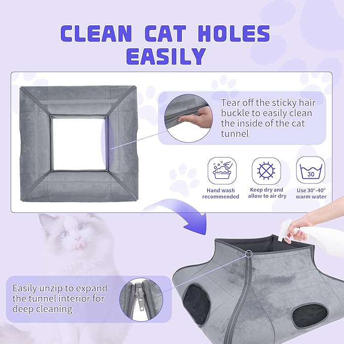 Indoor Cat Cave Bed with Door, with Removable Soft Pad, Sturdy and Scratch Resistant,Suitable for Small and Medium Cats (Gray)