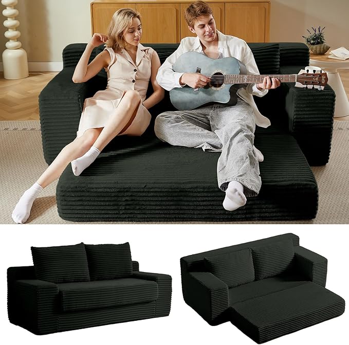 70.87" Loveseat Sofa Bed - Corduroy Upholstered, Comfy Deep Seat & Modern Design - Small Space Friendly, No Assembly Needed - Ideal for Living Room, Bedroom, Apartment, Home Office, Grey