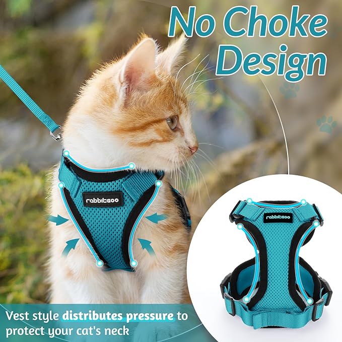 rabbitgoo Cat Harness and Leash for Walking, Escape Proof Soft Adjustable Vest Harnesses for Cats, Easy Control Breathable Reflective Strips Jacket, Teal, XXS