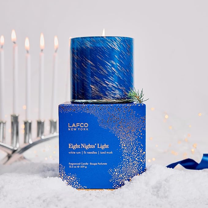 LAFCO New York 2025 Holiday Signature Candle, Eight Nights’ Light - 15.5 oz - 90-Hour Burn Time - Reusable, Hand Blown Glass Vessel - Made in The USA