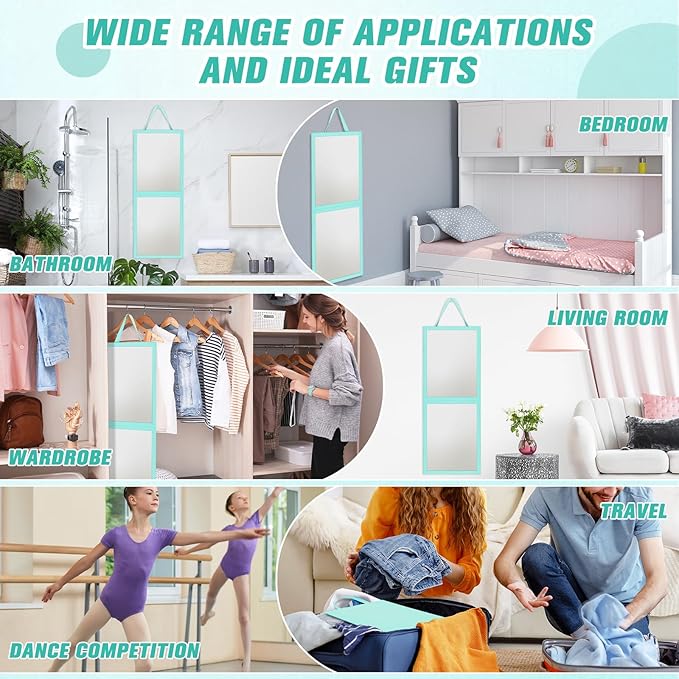 Foldable Portable Full Length Mirror for Dorm Dance Backstage Camping Travel Hanging Folding Makeup Body Mirror for Dancers Artists Home Aestheticians Spa(Mint Green,33.5" X 13.4")