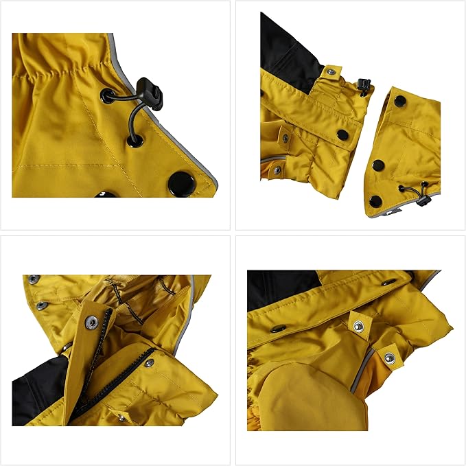 LOVELONGLONG Waterproof Dog Raincoat with Removable Hood – Outdoor Full Body Dog Jacket, Windproof Snowproof Shell Suit – All Season Pet Rain Gear Mustard Yellow S