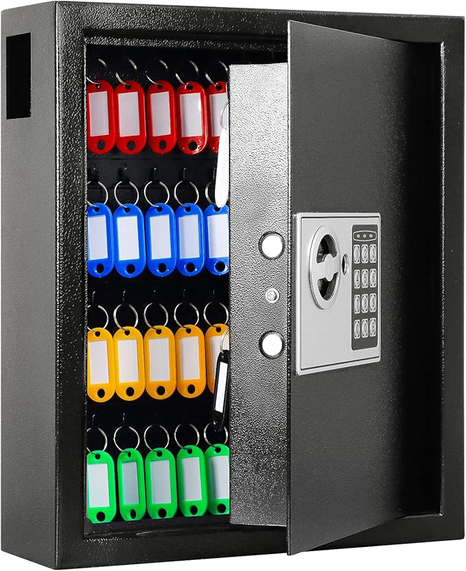 KYODOLED Electronic 60-Key Cabinet Wall-Mounted Digital Key Safe, Key Lock Box, Large Security Key Box for Keys Holder, Heavy-Duty Combination Lock Storage Box, 14.3'' X 12'' X3.94'' (Black, 60 Keys)