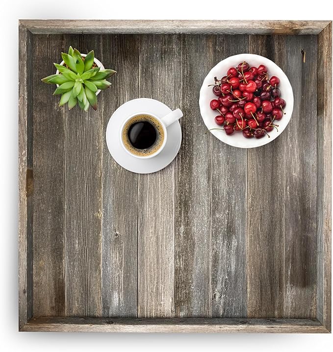 Wooden Ottoman Tray with Felt Pad – Decorative Couch Serving Tray Made with Real Rustic Reclaimed Wood - Perfect for Living Room Ottomans, Sofas, & Coffee Tables -24" x 24" - Natural Weathered Gray