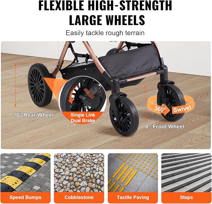 VEVOR Large Pet Stroller for Medium Large Dogs and Cats, Up to 66lbs, Detachable Carrier and Storage Basket