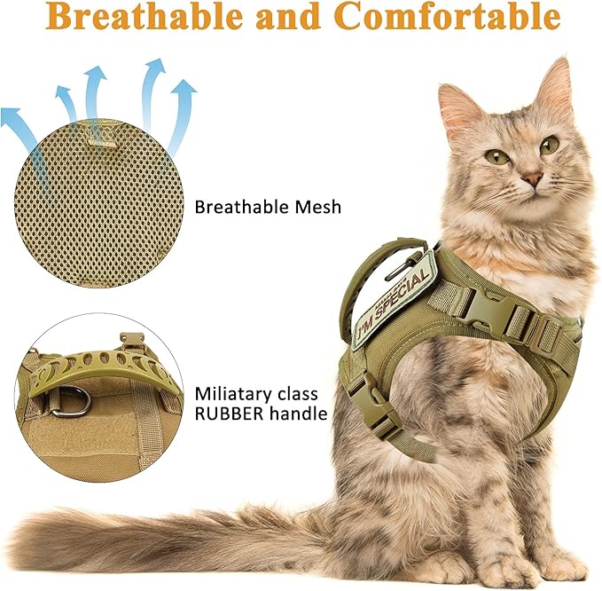 Tactical cat Vest Adjustable Kitten Harness no Pull Puppy Vest for Walking Outdoor Training with Soft Easy Control Handle xs XXS