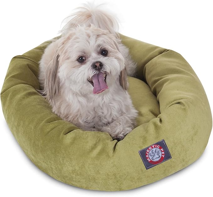 Majestic Pet 32 Inch Micro Velvet Calming Dog Bed Washable – Cozy Soft Round Dog Bed with Spine for Head Support - Fluffy Donut Dog Bed 32x23x7 (inch) – Round Pet Bed Medium – Azure