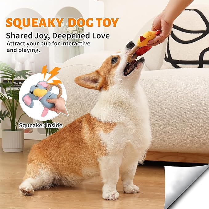 4-Pack Puppy Teething Toys, Dog Squeaky Toy to Keep Them Busy, Stuffed Toy with TPR Ring, Durable Dog Chew Toys for Small Breed