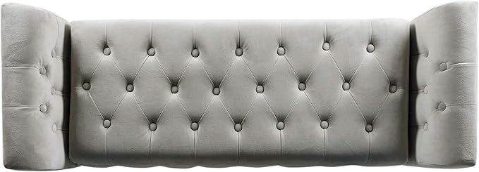 HomePop Velvet Tufted Storage Bench Settee with Hinged Lid, Grey