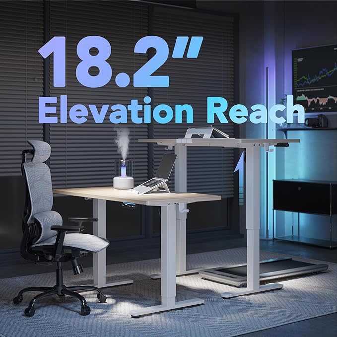 HUANUO AI-Powered Electric Standing Desk with Smart APP, Compatible with Alexa & Google, Adjustable Height, 6 Memory Settings, Sedentary Reminder, Ergonomic Sit-Stand Desk, 55-inch, Light Walnut