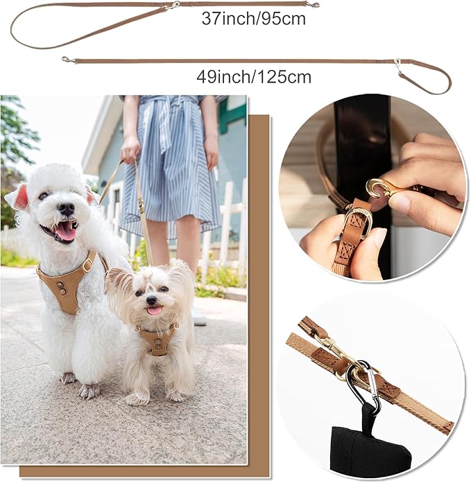 Puppytie No Pull Dog Harness with Multifunction Dog Leash,Soft Adjustable No Choke Escape Proof Pet Harness Vest for Medium Dogs,Denim Mocha Brown,M