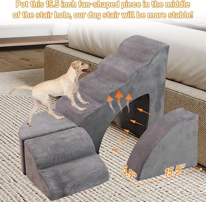 30D Foam Dog Stairs & Steps Ramps for High Beds 26-30 inches Tall, Sturdy Pet Stairs for Small Cats, LitaiL 6 Steps Pet Stairs Steps for Dog Get On Bed, Non-Slip Dogs Ramps for Older Cat