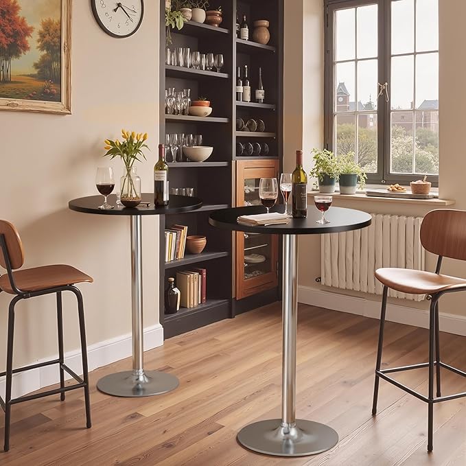 Homall Round Dining Table Bistro Pub 23.8 x 39.5 Inches Bar Table for Kitchen, Dining Room (1, Black-Silver)