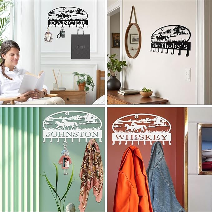 Personalized Galloping Horse Key Hook Wall Mount,Fashion Wall Key Holder of Galloping Horse in Mountain Landscape,Metal Key Rack for Wall Decor,Office,Entryway