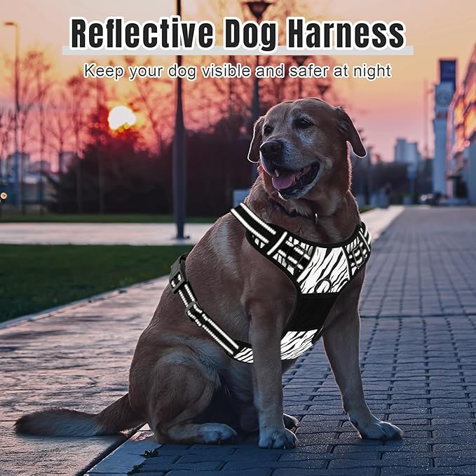 Rnivvi No Pull Dog Harness, Cute Reflective X-Large Sized Puppy Harness, Adjustable Soft Padded Vest for Large Dogs, Heavy Duty Pet Vest with Easy Control Handle for Walking Training, Zebra Print